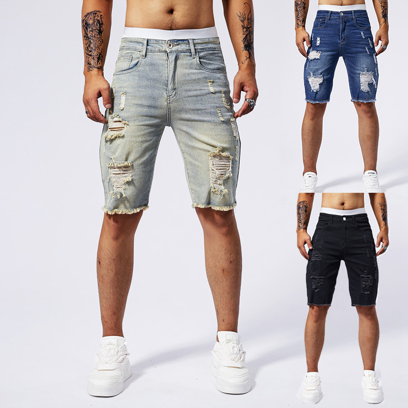 Streetwear Brand Denim - Pantaloncini di jeans strappati da uomo
